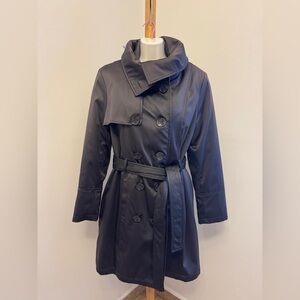 Jones New York Charcoal Sateen Coat with Removable Faux Fur Lining